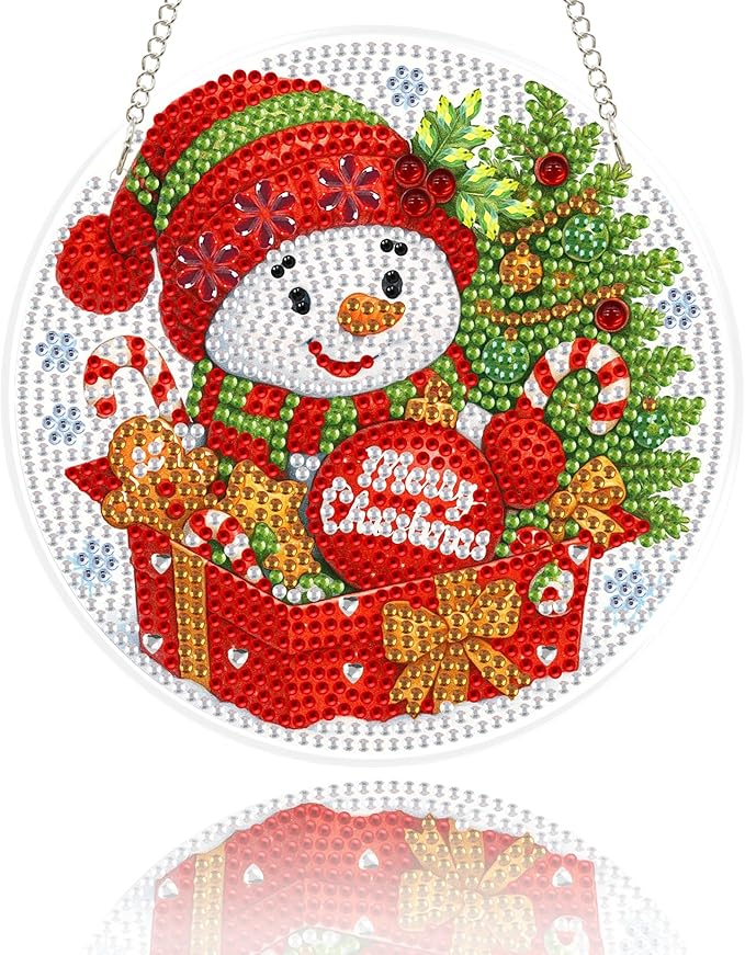 Eiflow Glass Diamond Art Hanging Kit for Adults Christmas, DIY Stained Glass Diamonds Painting Door Hanging Board Kit, Crystal Diamond Art Painting Pendant Ornament Full Drill