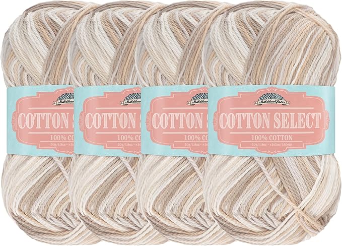 JubileeYarn Cotton Select Yarn - 50g/Skein Sport Weight - Pebble Beach - 4 Skeins