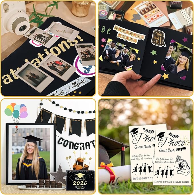 LUYI 29 Pcs 2026 Graduation Guest Book Set with Graduation Photo Guest Book Sign, Graduation Scrapbook Photo Album Memory Book DIY Kit with Markers Stickers for Congrats Grad Gifts Party Supplies