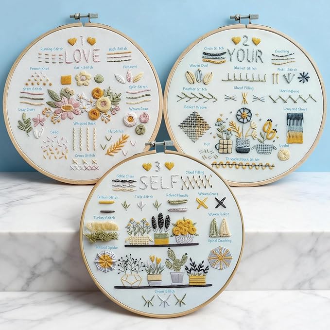 Samesuit Embroidery kit,Embroidery kit for Beginners with Step by Step Learn 37 Different Stitches from Instruction & Video,Beginner Embroidery kit for Adults,Stitches Kit