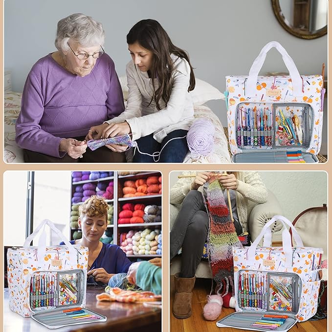 Coopay Large Tote Bag Travel Organizer Lightweight with Shoulder Strap for Crafts and Storage Supplies Crochet Knitting White
