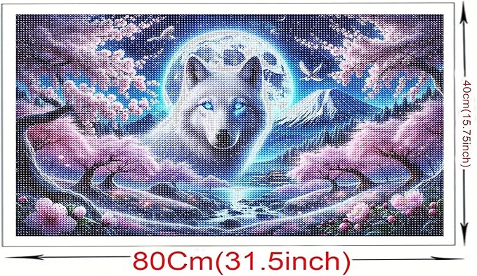 Animal DIY Diamond Paintings,Dream Landscape Wolf,Full Round Diamond Mosaic Art,5d Diamond Embroidery,Diamond Art Kits for Adults,Home Decor Large Size 31.5x15.75 inch