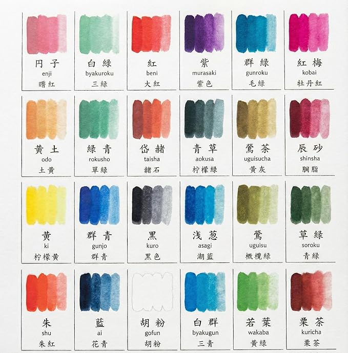 Japanese Gansai Watercolor Set – 36 Handcrafted Earth Tones, Solid Paints Made in Japan for Artists, Journaling & Illustration