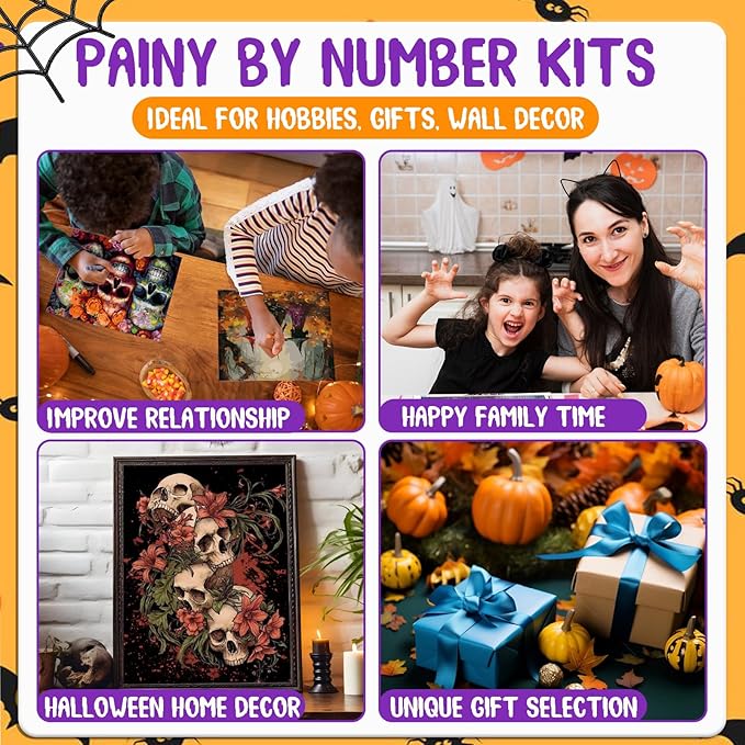 Skull Paint by Numbers Kit for Adults, Skull Paint by Numbers Kit for Adults Beginner, Skeleton Paint by Number Kits for Gift Home Decor 16''W x 20''L
