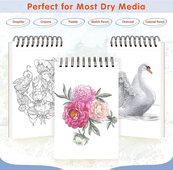 fixsmith 5.5"x8.5" sketch book | 160 sheets (68 lb/100gsm) | 2 pack sketchbooks | top spiral bound artist sketch pad | acid free drawing pad | ideal for kids,beginners,artists &painters | bright white