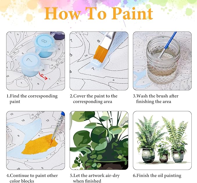 Paint by Numbers Kit for Adults Beginner, Green Plant Adult Paint by Number Kits on Canvas, Potted DIY Acrylic Oil Painting by Numbers for Adults, Perfect for Home Wall Decor 16X16 Inch