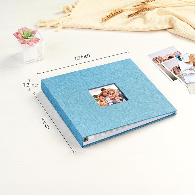 Mublalbum 8x8 Inch DIY Scrapbook Photo Album with 20 Plastic Sleeves 40 Pages Linen Cover 3 Ring Folder Binder for Wedding Baby Family and DIY Projects (Blue)