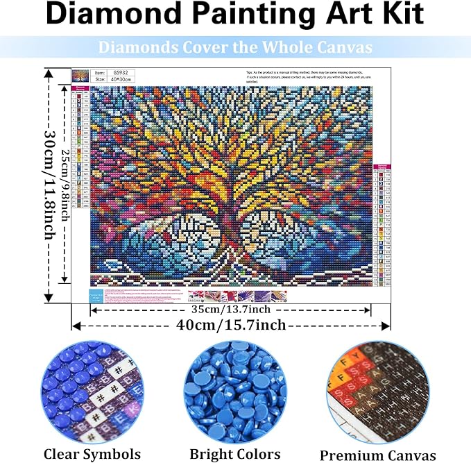 Reivworl Tree Diamond Art Kits for Adults, Glass Style Diamond Painting Kits, Gem Art Kit for Gifts and Home Interior Decor 12x16 Inch