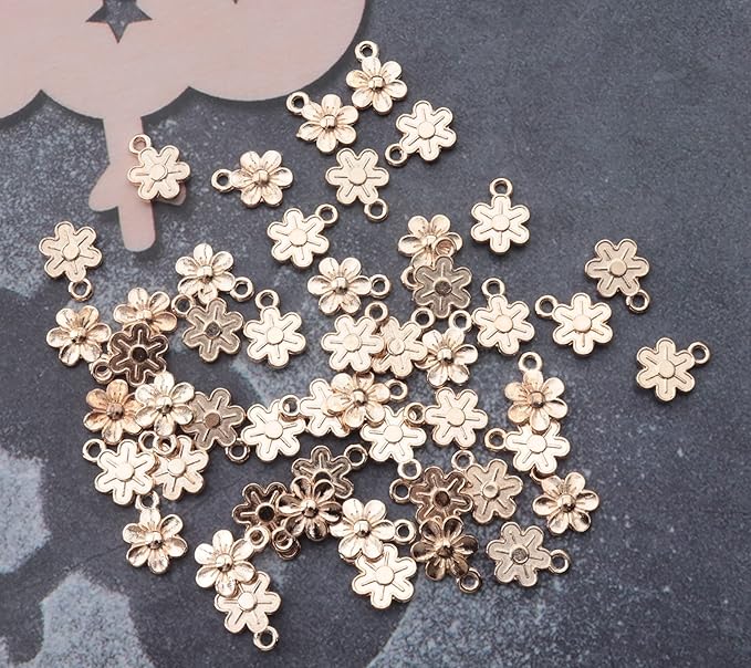Ruwado 50 Pcs Little Flowers Charms Metal Vintage Cute Vintage Small Flower Pendants for Jewelry Making Kit Bracelet Necklace DIY Making Crafting Project Accessories Supplies (KC Gold)