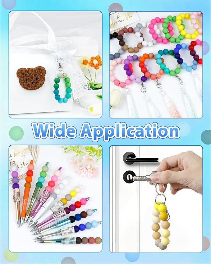 160pcs fiveizero 15mm silicone beads for keychain making - mixed color round rubber beads bulk, diy craft supplies for bracelets necklaces pens(blue)