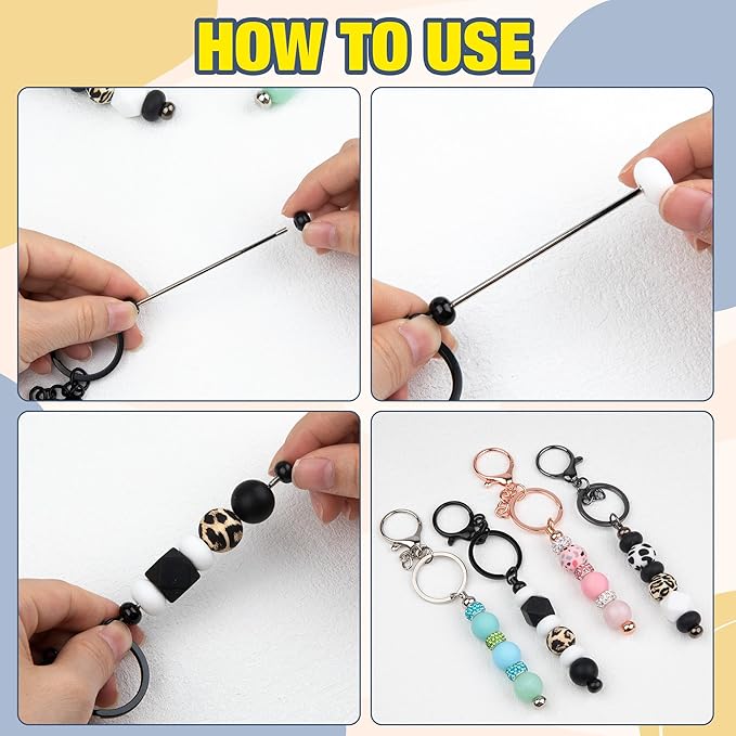 161pcs Beadable Keychains Set Bulk for Keychain Making Kit with Beadable Keychain Bar Silicone Beads Spacer Beads Gifts for Women Men DIY Crafts(Multicolor)