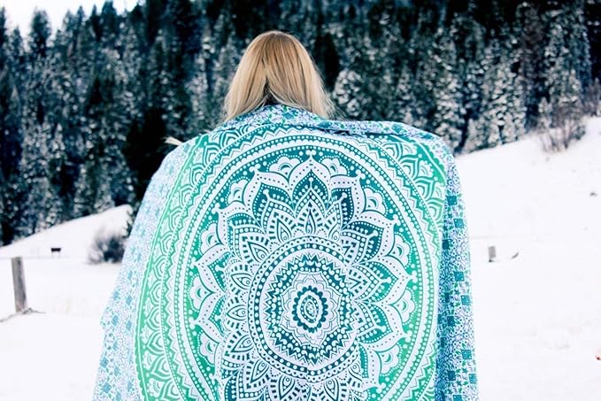 popular handicrafts tapestry wall hanging ombre hippie mandala bohemian hippy intricate indian tapestries bedspread 90 x 108 inches (230cm x 270cm) green