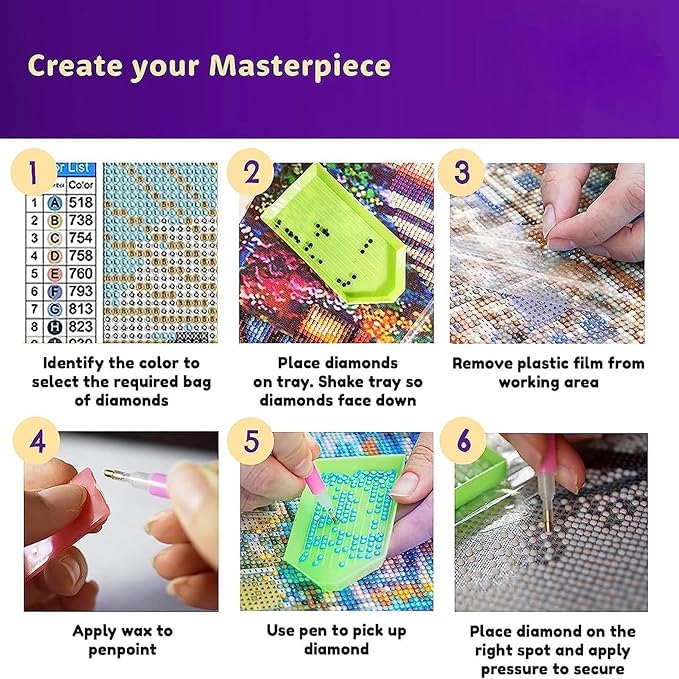 DOTZSO Diamond Art Kits for Adults 6 PCS DIY Full Diamond Art kit with Crystal Cross Stitch Picture Art and Craft for Adult Beginners 12x16 Inches (Landscape Abstract)