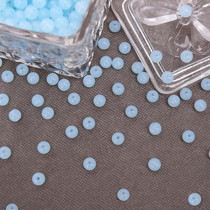 bonny boxx 500pcs 8mm jelly light blue acrylic round beads, smooth transparent acrylic balls, plastic resin gumball bubblegum chunky beads for necklace & bracelet making, crafting supplies