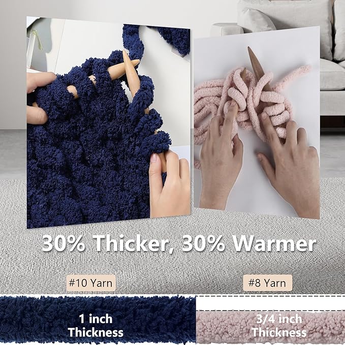 Chunky Yarn for Hand Knitting - #10 Chunky Chenille Yarn, Jumbo Big Thick Chunky Yarns for Crocheting, Super Bulky Chunky Knit Blanket Yarns, 8 Skein (25 yds 8 oz Each Skein), Navy Blue