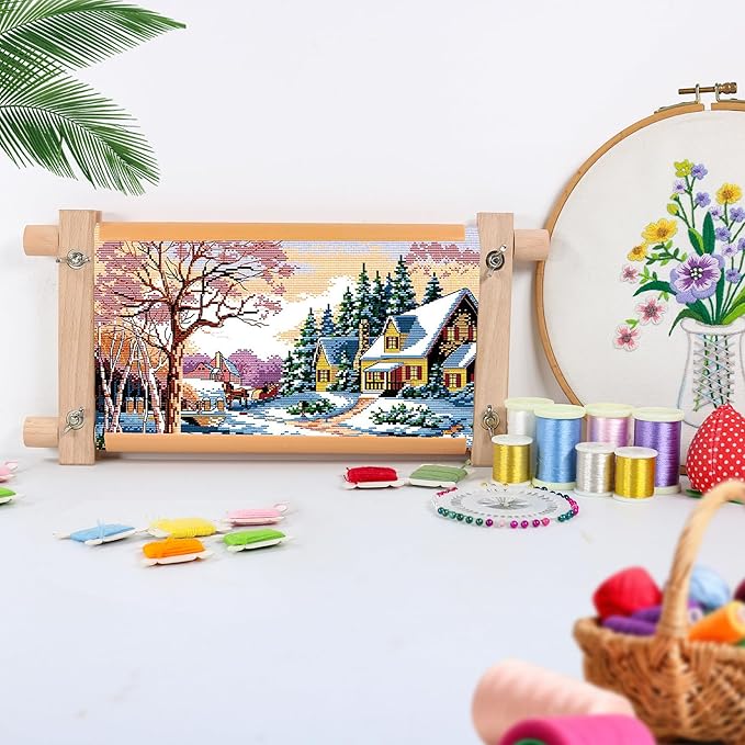Small Beech Wood Tapestry Embroidery Frames, Scroll Stitching Holder for Cross Stitch, Needlepoint, Quilting & Sewing Projects