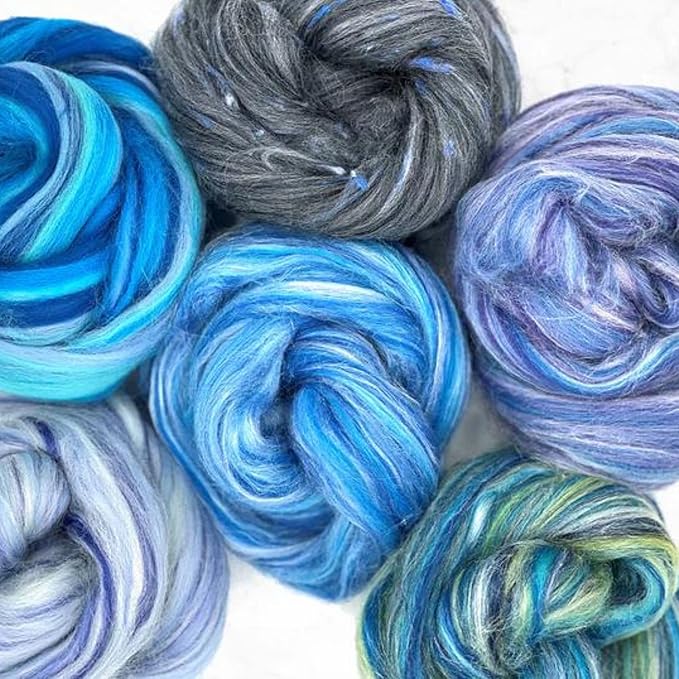 Revolution Fibers Zen Blend Collection | Luxurious Blends of Merino, Silk, Bamboo & Viscose | Base Crafting Fiber Blends for Spinning, Felting, Weaving & Tapestry (Blue Chill)