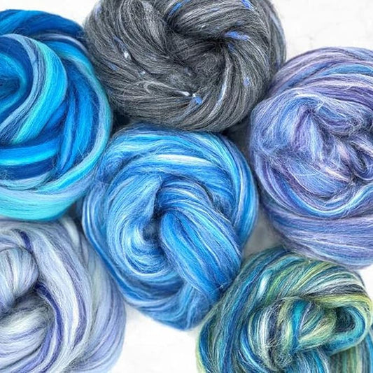 Revolution Fibers Zen Blend Collection | Luxurious Blends of Merino, Silk, Bamboo & Viscose | Base Crafting Fiber Blends for Spinning, Felting, Weaving & Tapestry (Blue Chill)