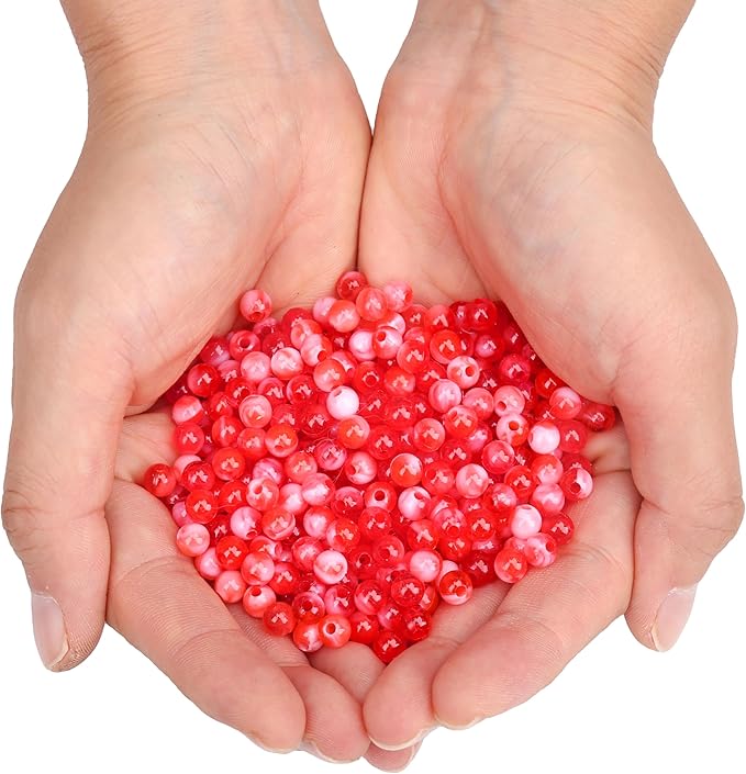 bonny boxx 1000pcs 6mm red jade round beads, smooth acrylic balls, plastic resin gumball bubblegum chunky beads for necklace & bracelet making, crafting supplies
