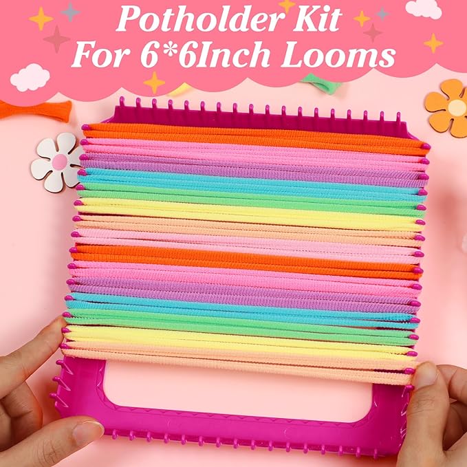 Naozinebi Pastel Loom Loops Potholder Rainbow Weaving Loom Loops Potholder Loops Elastic Weaving Craft Mother's Day Gifts DIY Flexible Kit Colorful Weaving Crafts for Adults DIY Crafts Supplies