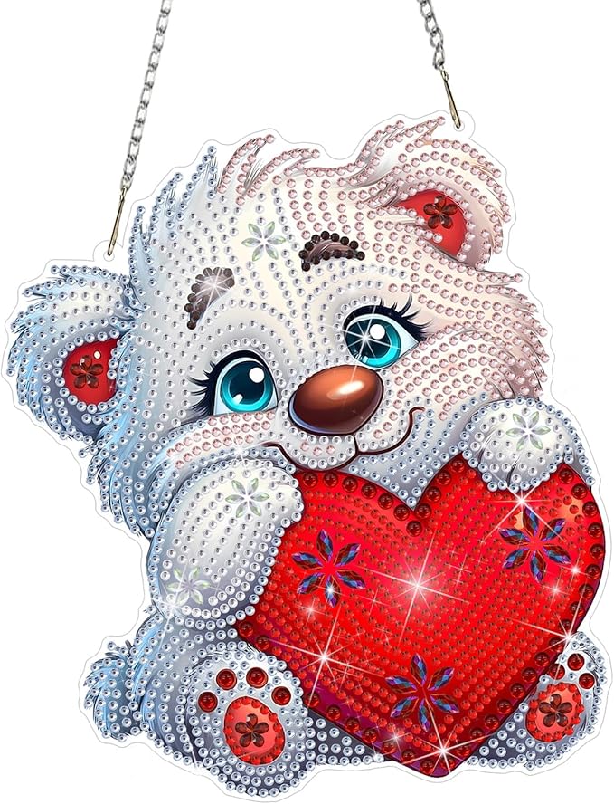 DOMROM Bear Diamond Art Hanging Kits for Adults Beginner, Special Shaped Crystal Diamond Painting Bear Pendant, DIY Diamond Art Suncatchers Animal for Home Garden Wall Decor Gift