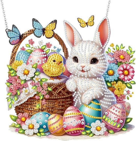 Ksheria Easter Diamond Art Hanging Kits for Adults, DIY Special Shape Crystal Diamond Painting Decor, Acrylic 5D Bunny Window Pendent, Gem Art Hanging Kits for Beginners Gift Wall Door, 9x7.5 Inch