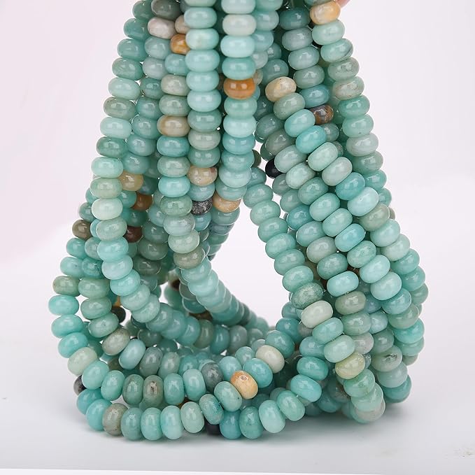 2 Strands (150PCs) Natural Amazonite Rondelle Beads, 5 * 8mm Gemstone Loose Spacer Abacus Disk Beads for DIY Bracelet Necklace Earrings Jewelry Making, Craft Supplies Beading Kit