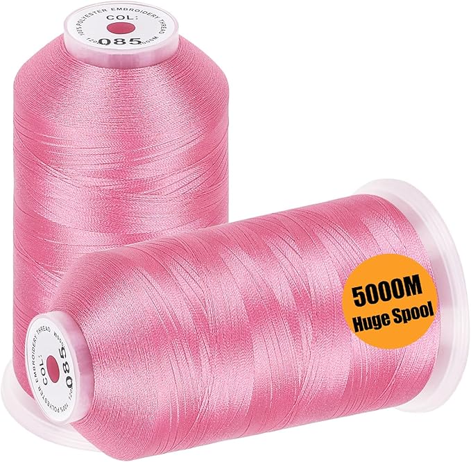 New brothread - 2 Huge Spools 5000M Each Polyester Embroidery Machine Thread 40WT for Commercial and Domestic Machines - Pink