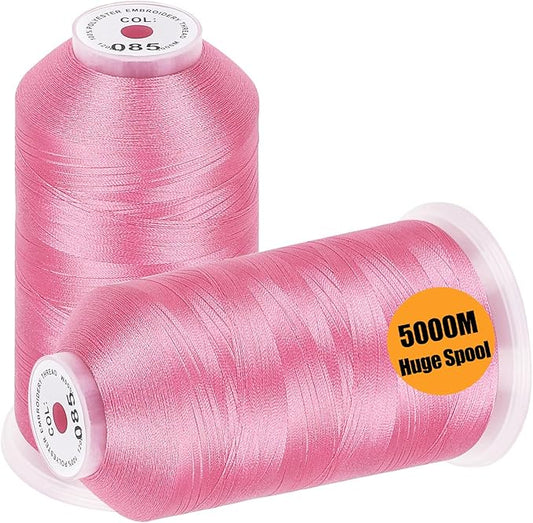 New brothread - 2 Huge Spools 5000M Each Polyester Embroidery Machine Thread 40WT for Commercial and Domestic Machines - Pink