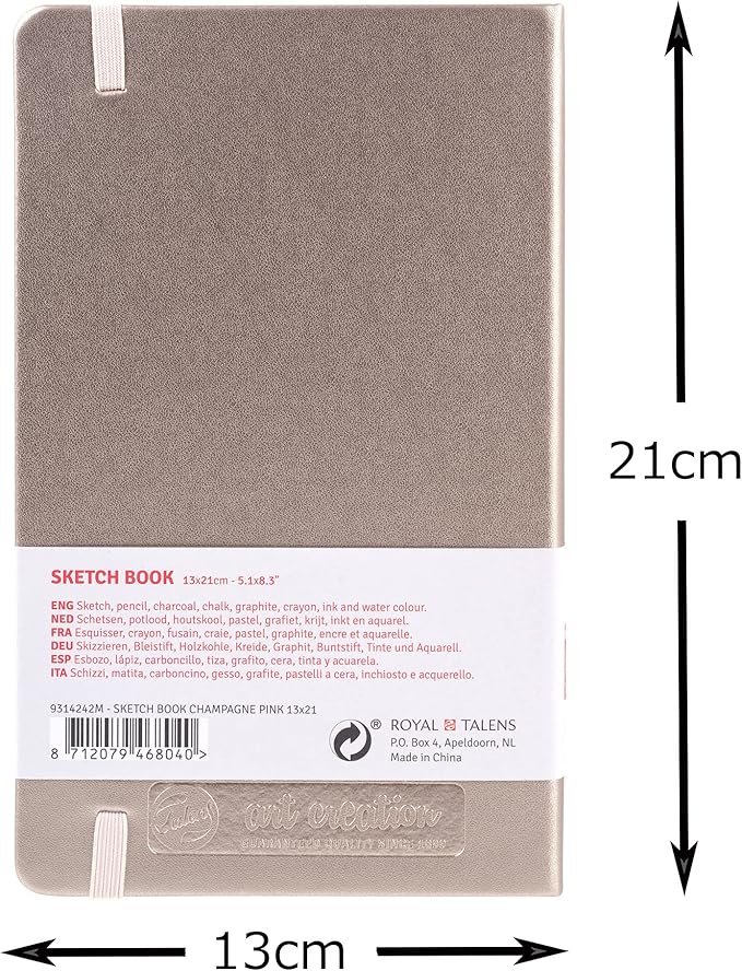Talens Art Creation T9314-242M 454488 Talens Art Creation Sketchbook, Drawing Notebook, 5.1 x 8.3 inches (13 x 21 cm), Pink Champagne, Thickness 5.9 oz/yd², Fine Acid-Free Paper, 80 Sheets