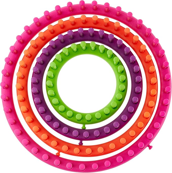 Loops & Threads Knit Quick Knitting Round Loom Set, (5.5", 7.5",9.5",11.5")