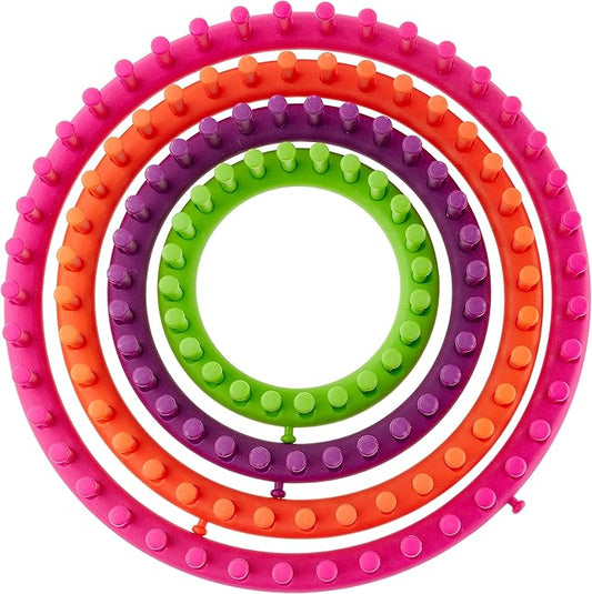 Loops & Threads Knit Quick Knitting Round Loom Set, (5.5", 7.5",9.5",11.5")