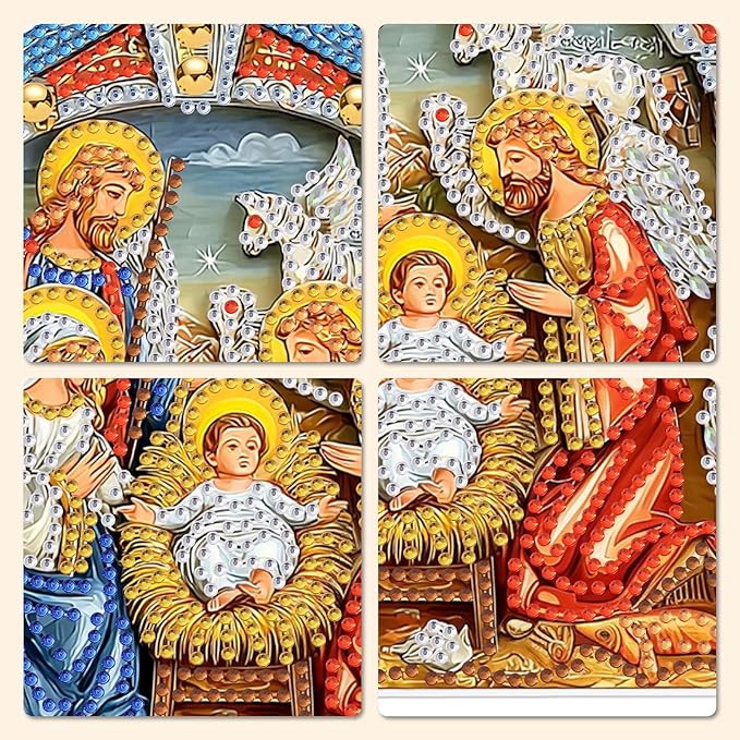 MXJSUA Diamond Art Hanging Kits for Adults Beginners, DIY Acrylic 5D Special Shaped Crystal Diamond Gem Art Painting Hanging Ornament for Home Wall Decor and Gift (Nativity Holy Family)