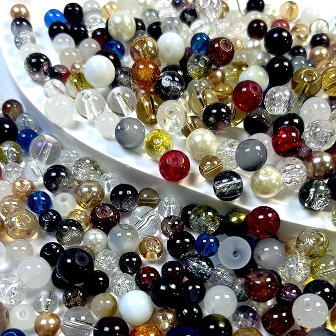 450pcs Glass Beads for Jewelry Making, 6/8mm Assorted Crystal Loose Beads, Brown Series Round Spacer Bead Kit for Bracelet Necklace DIY Craft