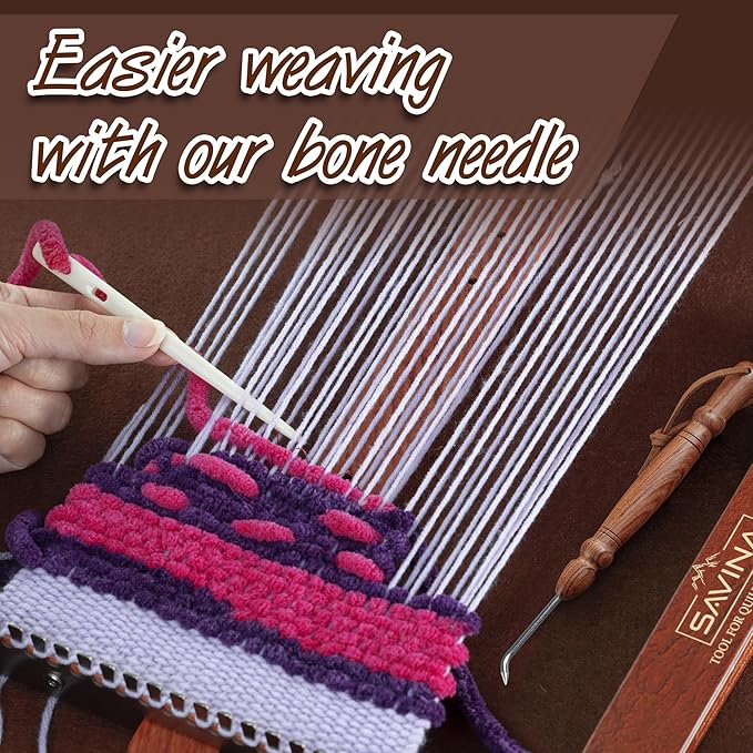 Savina Set 2 Knitting Loom Hook & Bone Nalbinding Needle - Multipurpose Weaving/Knitting/Stitching Needles for DIY & Crochet