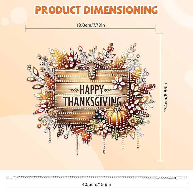 Bowetile Happy Thanksgiving Diamond Art Hanging Kits for Adults, Fall Diamond Art Suncatchers, 5D Special Shape Diamond Painting Pendant Window Ornament Gifts for Home Garden Door Wall Decor