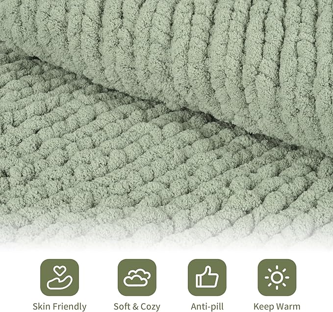 8 Packs Jumbo Chenille Chunky Yarn for Crocheting Knitting, Handcrafts & Blanket Yarn (Sage Green, 8 Pack)
