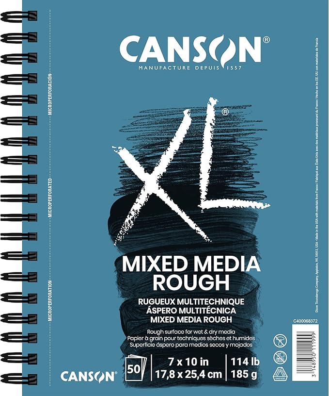 Canson XL Series Mixed Media Pad, Rough Texture, Side Wire, 7x10 inches, 50 Sheets – Heavyweight Art Paper for Watercolor, Gouache, Marker, Painting, Drawing, Sketching