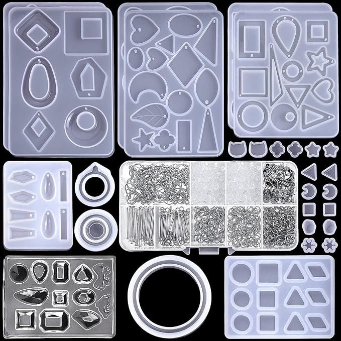 Resin Molds for Jewelry, Paxcoo 678pcs Earring Making Kit with 28pcs Epoxy Molds and 650pcs Earring Hooks, Jump Rings for Pendants, Resin Crafts, DIY Earring