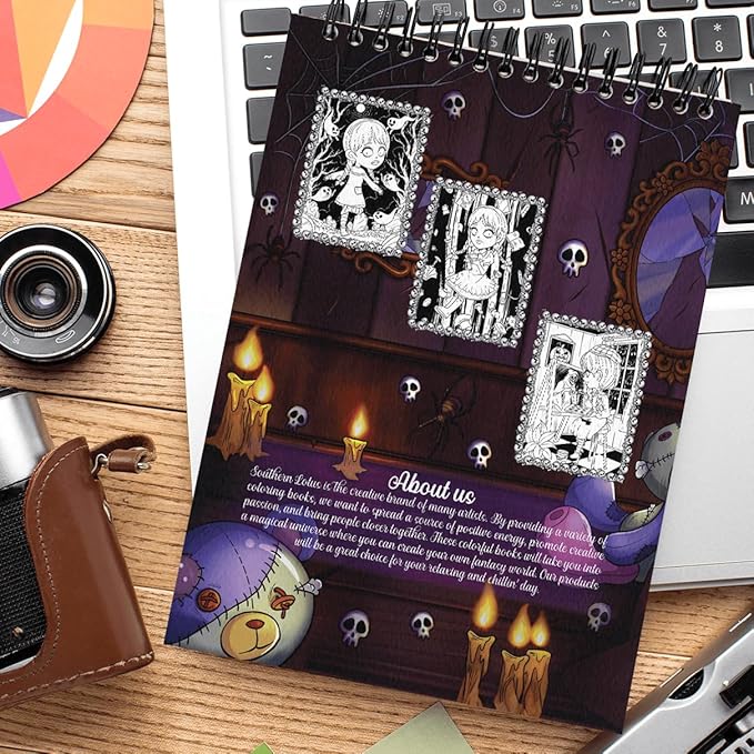 SOUTHERN LOTUS Creepy Girl Coloring Book Spiral Wirebound Hardcover, Horror Illustrations of Adorable Girls Spooky Papers Imagination Relaxation for Adults Women