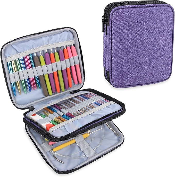 Teamoy Organizer Case for Interchangeable Circular Knitting Needles, Crochet Hooks and Knitting Accessories, Keep All in Place and Easy to Carry, Purple (No Accessories Included)