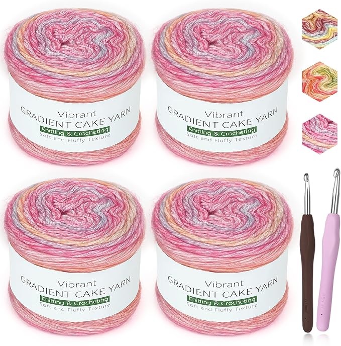 Katech Ombré Yarn for Crocheting-Gradient Cake Yarn-4x100g 60% Cotton 30% Acrylic 10% Wool-Ombre Multicolor Soft Rainbow Cotton Crochet Yarn for Scarves, Shawls, Blankets and Garments(J)