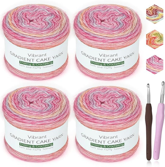 Katech Ombré Yarn for Crocheting-Gradient Cake Yarn-4x100g 60% Cotton 30% Acrylic 10% Wool-Ombre Multicolor Soft Rainbow Cotton Crochet Yarn for Scarves, Shawls, Blankets and Garments(J)