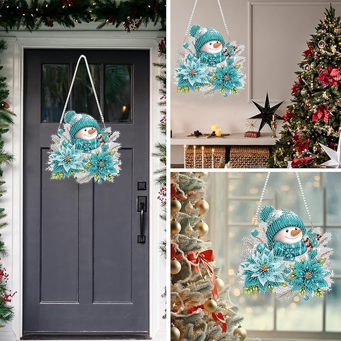 MEIYUDA Snowman Diamond Art Hanging Kits for Adult, Winter Snowflake Diamond Painting Hanging Kits Ornaments, DIY Special Shaped Rhinestone Window Pendants kit for Home Garden Wall Decor Gift