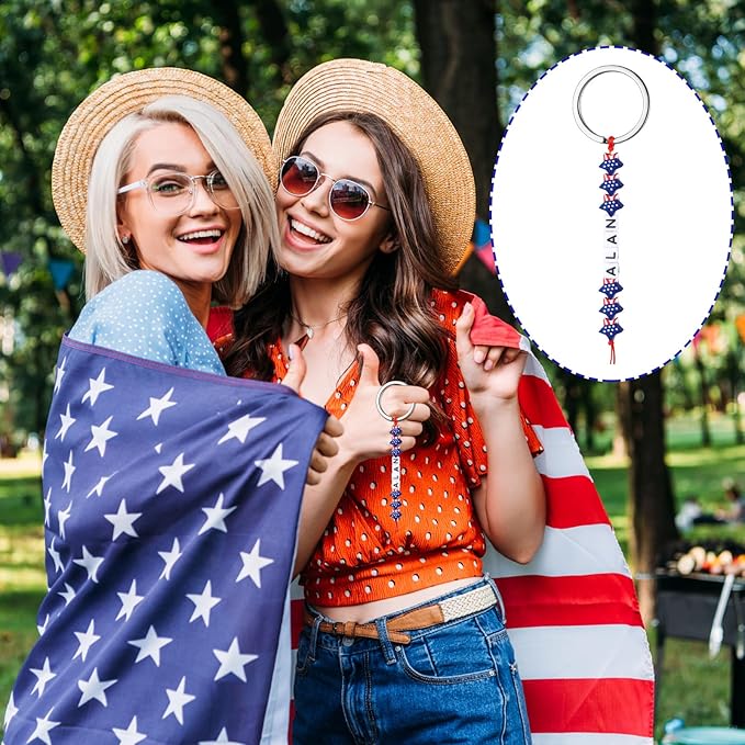 Landical 564 Pcs 4th of July Keychain Craft Kit DIY Patriotic Bead Keychain Making Supplies 250th Anniversary Key Gifts Name Beads Red Blue White Independence Day Memorial Day American Flag Favors