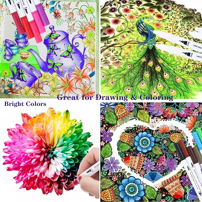 100 Colors Art Markers for Adults,Dual Tip Pens for Adult Illustration, Journaling, Calligraphy - Artist Drawing Supplies,Brush and Fine Pens for Lettering, Manga, Design Sketching