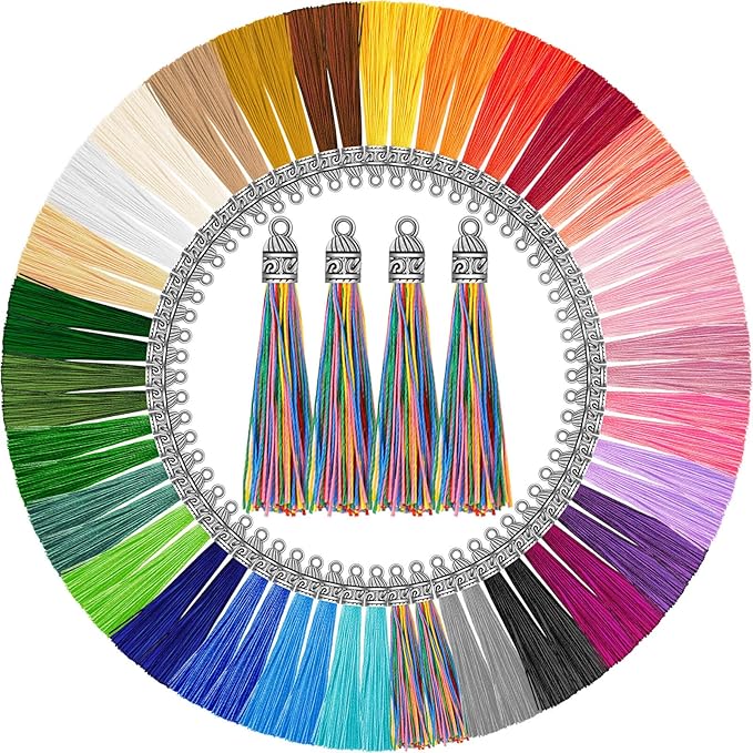 Caffox Tassels for Jewelry Making, 120PCS Keychain Tassel Charms Bulk, Silky Handmade Tassels for Earrings Bracelets Necklaces and DIY Craft
