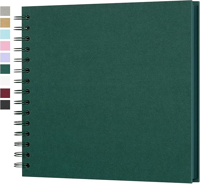 Yopih 8 x 8 Inch DIY Scrapbook Photo Album Hardcover Kraft Blank Page Acid-Free 40 Pages (20 Sheets) Memory Book for Wedding Anniversaries Family Baby Memories Small Scrapbooking Projects, Green