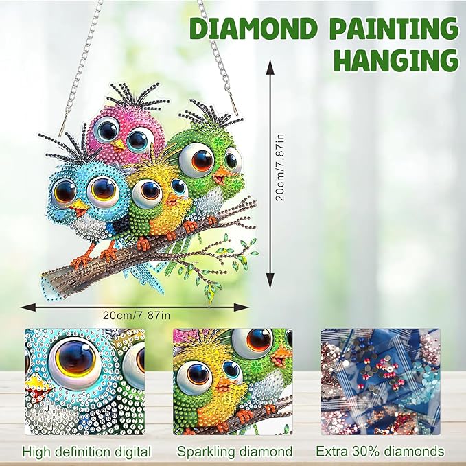 MAXBYE Diamond Art Painting Kits Hanging Bird Pendant, DIY 5D Special Shaped Animal Gem Art Craft Diamond Dots for Adults and Home Window Door Decor
