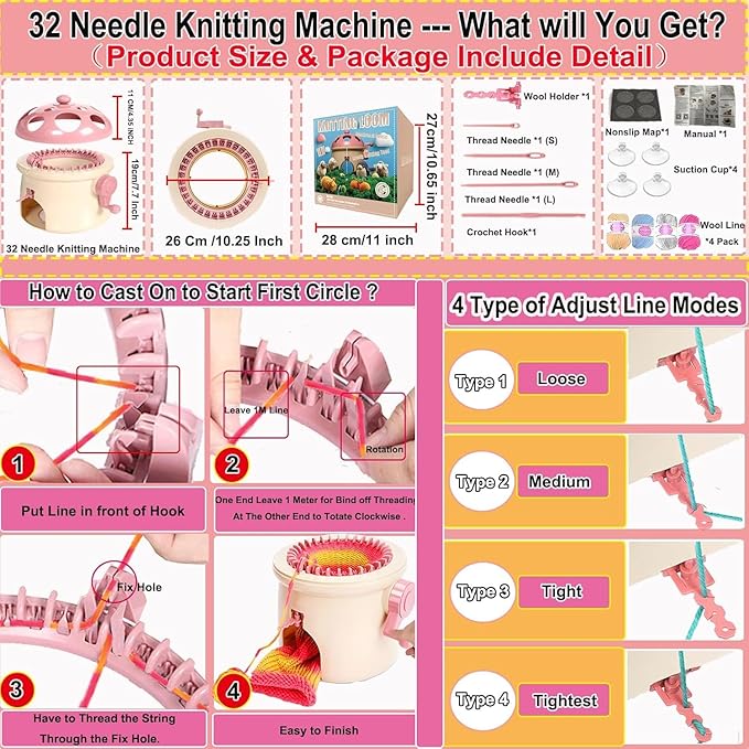 Sentro Knitting Machine,Sentro 32 Needles Mushroom Knitting Machine for Adults and Beginners Automatic Circular Weaving Spinning Knitting Loom Machine Kit for Kintting Toys,Hats,Scarf,Sweater